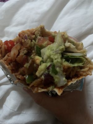 Inside the burrito - bean chilli, fajita veg, Mexican rice and extra guac  at Boojum - Hanover Quay in Dublin
