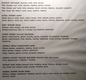 menu at The Cafe With No Name in Kathmandu