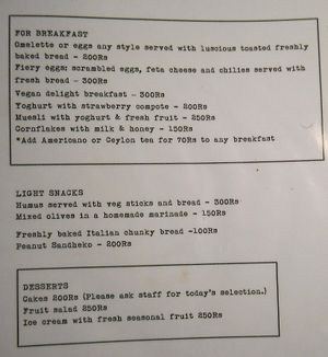 menu at The Cafe With No Name in Kathmandu