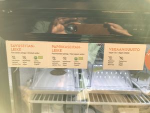 Refrigerated seitan and vegan cheese at Scandic Simonkenttä in Helsinki