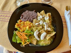 Green chilaquiles at Ol-Lin Vegan in Ajijic