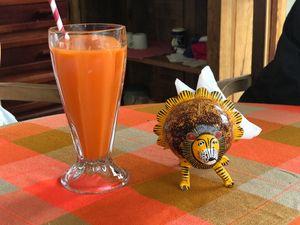 Traditional Mexican Decoration - Alebrijes on the Tables at Ol-Lin Vegan in Ajijic