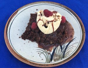 Brownie con Helado de Crema de Cacahuate - Brownie with Peanut Butter Ice Cream  at Ol-Lin Vegan in Ajijic