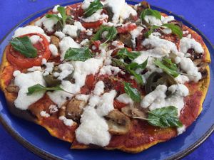 Their Italian pizza which I always add mushrooms and jalapeños to!  at Ol-Lin Vegan in Ajijic