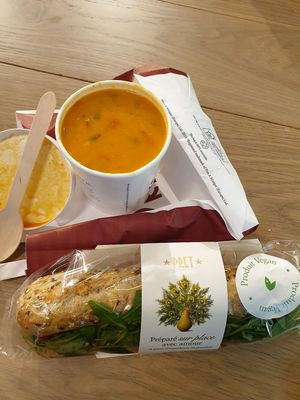 Vegan sandwich and veggie soup at Pret A Manger - Gare de Lyon in Paris