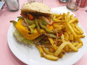 Vegan burger and fries at HD Diner - Chatelet in Paris