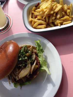 Last Vegan Burger with regular fries. at HD Diner - Bastille in Paris