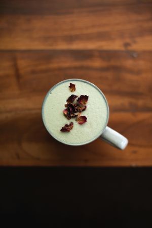 Matcha with homemade almond milk  at Seedling in Tulum