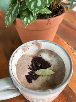 Cacao with homemade almond milk at Seedling in Tulum