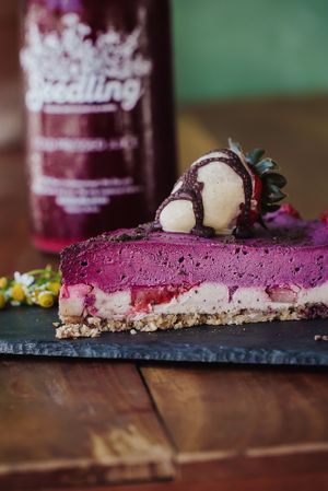 Vegan, raw, gluten free white chocolate and berries cake  at Seedling in Tulum