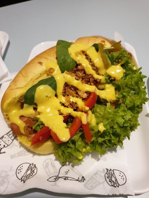 Large hotdog at Krowarzywa in Wroclaw