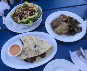 Quesadilla, Caesar salad, & Seitan steak !   at The Hogtown Vegan in Toronto