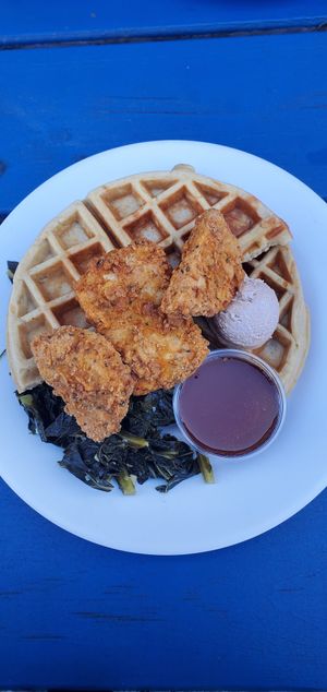 Un- chicken and waffles at The Hogtown Vegan in Toronto