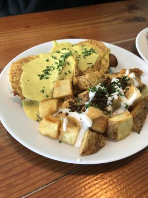 Eggs Benny accompanied by the Home Fries Supremacy- Phenomenal! at The Hogtown Vegan in Toronto