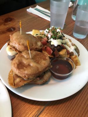 These french toast sliders were insanely good, we would get the recipe or just buy them every day if we lived local- the Chilli Cheese fries were also amazing at The Hogtown Vegan in Toronto