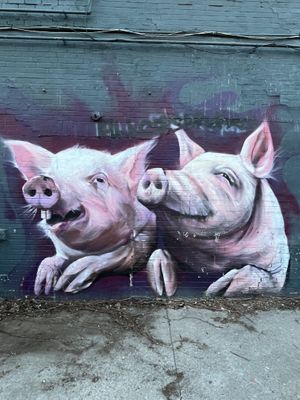 Piggy mural by the patio  at The Hogtown Vegan in Toronto