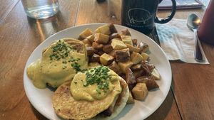 Eggs Benny and home fries   at The Hogtown Vegan in Toronto