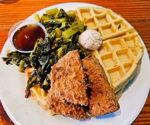 Chicken and waffles at The Hogtown Vegan in Toronto
