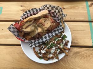 Philly Cheesesteak & Supreme Fries at The Hogtown Vegan in Toronto