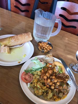 Absolutely incredible Indian food, 80% of the buffet was vegan, AND they bring you fresh curry chickpeas + bread all for 10.25 during the week. Awesome owner and awesome staff  at Udupi Bhavan in Lowell