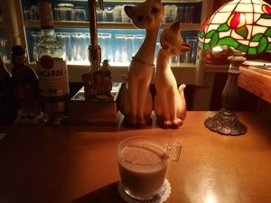 Hot White Russian made with almond milk! at hallogallo in Tokyo