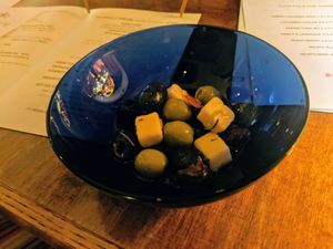 Incredible vegan cheese and olives in olive oil, tastes very similar to feta. Small portion but worth it for quality. at hallogallo in Tokyo