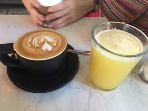 Coffee and orange juice at Choux Choux Cafe in Playa Del Carmen