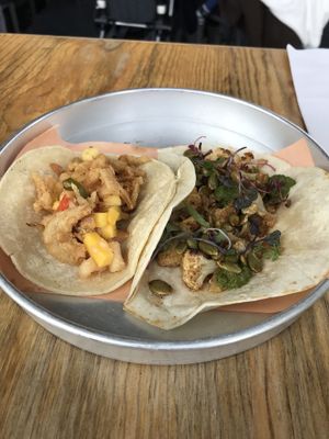 Vegan BBQ jackfruit and roasted cauliflower tacos at Taps & Tacos in Port Moody