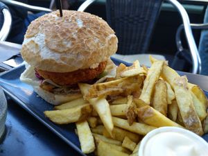 Burger with fries at Backstage Vegan Kitchen in Rotterdam