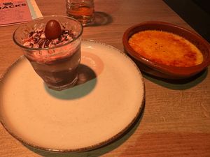 Black forest tiramisu (special) and creme brulee   at Backstage Vegan Kitchen in Rotterdam