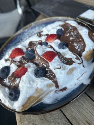 Waffles Ofc Nutella + fruit  at Backstage Vegan Kitchen in Rotterdam