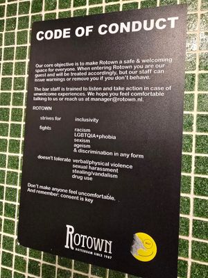 Code of conduct - sign in toilets at Backstage Vegan Kitchen in Rotterdam