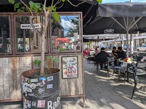 Outdoor patio at Backstage Vegan Kitchen in Rotterdam