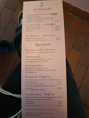 The menu at Radieschen in Bremen