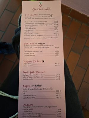 The menu at Radieschen in Bremen