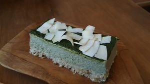 Cashew matcha cake at Secret Spot Cafe in Vladivostok