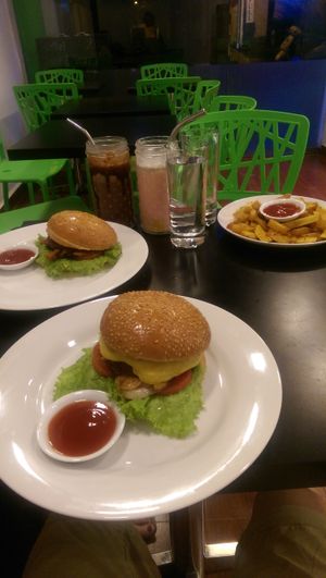 The Dinklage (left, BBQ seitan) and the Silverstone (burger with homemade cheese) at The VOV in Negombo