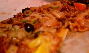 Meaty vegan pizza with vegan cheese! So yum! at The VOV in Negombo