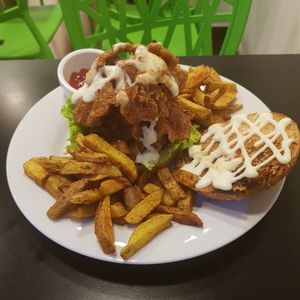 Fried Mushroom burger XXXL..... at The VOV in Negombo