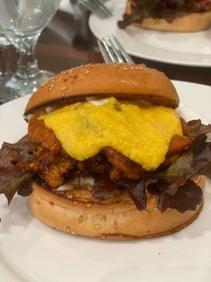 meat burger. Very great, tastes good, but for me it's very spicy. 
They can make it not spicy.  at The VOV in Negombo