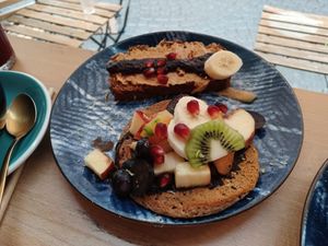 Part of menu XL slice of banana bread and small pancake at Life Bar in Leuven