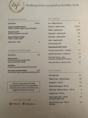 Menu  at Life Bar in Leuven