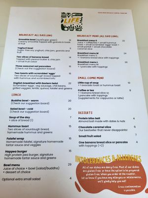 Menu at Life Bar in Leuven