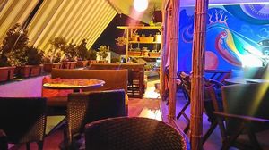 Aura balcony at night at Veggie Bar Aura in Prilep