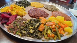 10 Item Vegan Combo with Injera at Enatye Ethiopian in Herndon