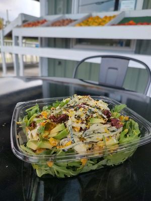 Raw Zucchini Noodles, corn avocado with cashew cream sauce 09-19-24 at Vegan Farmacy in Fort Pierce