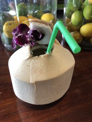 Amazing thirst quencher.....ice cold right out of the coconut  at Vegan Farmacy in Fort Pierce