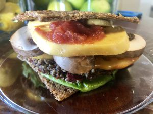 Cheddar Melt...Housemade Ketchup....Crimini Mushrooms...Heirloom Toms at Vegan Farmacy in Fort Pierce