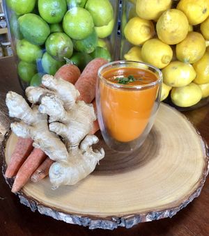 Carrot Ginger Soup....summerlicious special chilled Soup Today...mmmmmm at Vegan Farmacy in Fort Pierce