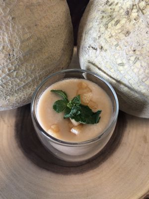 Melons were so sweet I had to Make Cantaloupe Gazpacho with Mint.Summerlicious at Vegan Farmacy in Fort Pierce